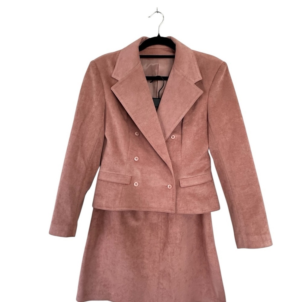 Vintage Ultra Suede Dusty Rose Pink Blazer Skirt Suit Set S  Lightweight